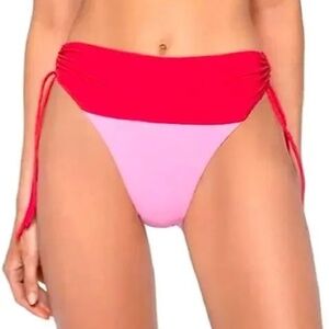 NWT PQ Swim Aura Ruched Color Block Full High Waist Bikini Bottom